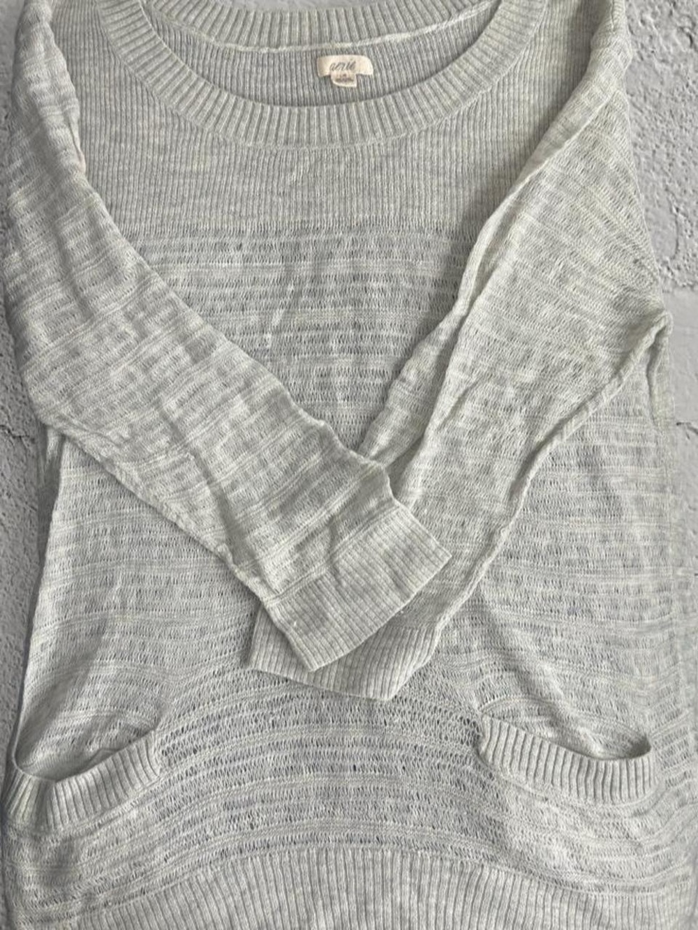 aerie Light Gray Open-Knit Crewneck Sweater